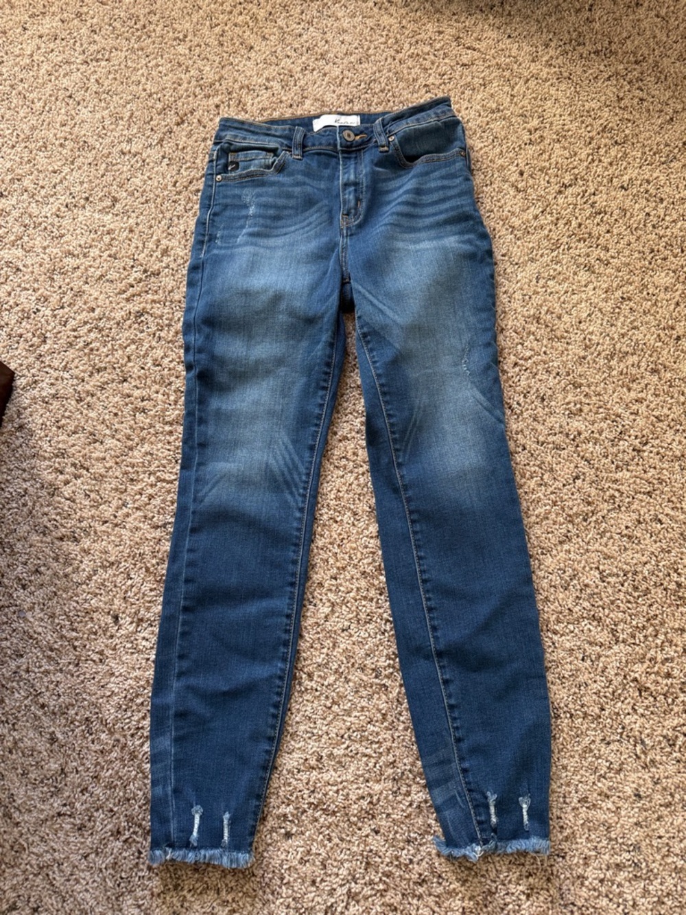 KanCan Dark Blue Skinny Jeans with Frayed Hem